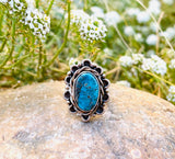 Vintage Sterling Silver 925 Turquoise Large Stone Flower Ring 7.87g Size 4.5