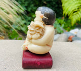 Antique Vintage Asian Oriental Child Foo Dog Figurine Art Carved Resin Statue