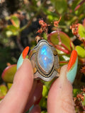 Vintage Sterling Silver 925 Moonstone Moon Stone w Gold Accents 9.5 Ring 10.3g