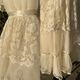 Vintage 2 Piece Gunne Sax Designer Lace Faux Pearl White Dress w Slip Womens 8