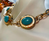 Faux Turquoise Blue Stone Gold Tone Link Statement Link Choker Necklace