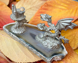 Spoonliques Pewter Crystal Double Headed Mythical Magic Dragon & Castle Figurine