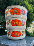 Vtg Sanko Ware Show Pans Nesting Mixing Bowls Enamel Metal Orange Poppy Set Of 3