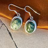 Sterling Silver 925 Green Seraphinite Charoite Gem Stone Round Earrings 6g