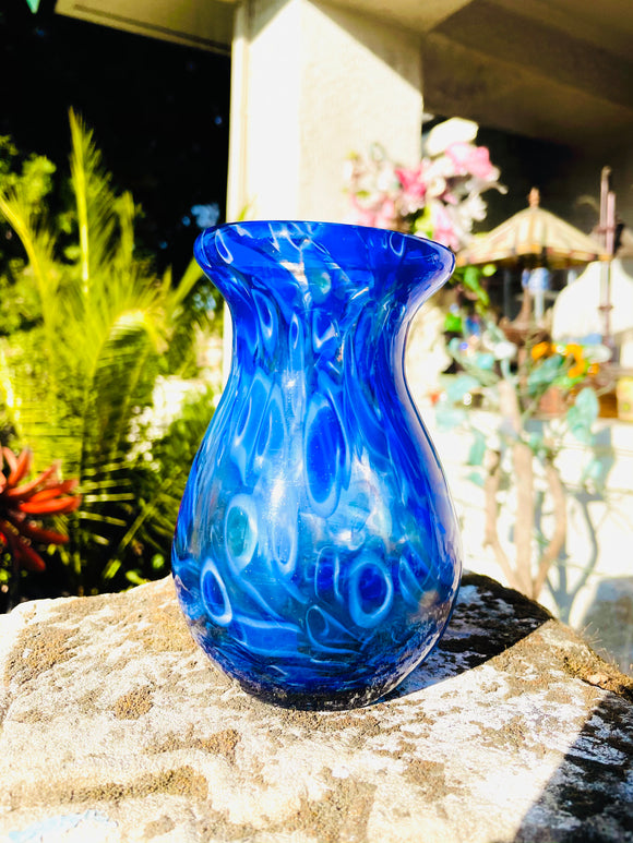 Vintage Blue Swirl Art Glass Decorative Vase
