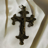 Antique Large Brass Metal High Relief Jesus Religious Crucifix Cross Pendant