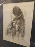 Rare Vintage Original Sketch Art Drawing signed Leo Jansen Matted & Framed