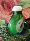 Rare High Quality Green Glass Art Reverse Painted Chinese Antique Snuff Bottle