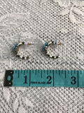 Vintage 1928 Signed Rhinestone + Blue Stone Flower Hoop Pierced Earrings