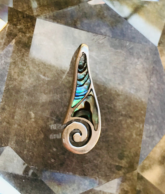 Vintage Sterling Silver 925 Abalone Shell Inlaid Swirl Pendant