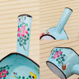 Antique Enamel Signed China Floral Metal Coal Pan Warmer Iron Dish Handle Ladle