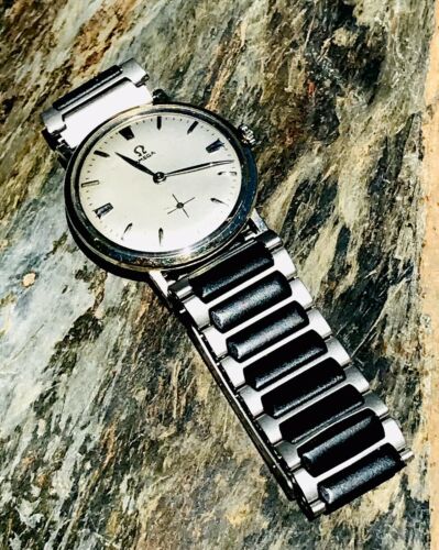 Vintage Authentic OMEGA 14k Gold Filled Black + Silvertone Men’s Wrist Watch