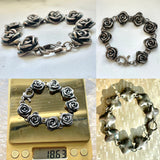 Vintage Modernist Signed 925 Sterling Silver Rose Flower Link Bracelet 18.6g