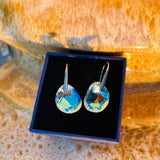 Swarovski Rhodium Plated Aurora Borealis Crystal Dangle Drop Earrings in Box 4g