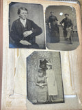 Antique Leather Photo Album w Original B&W Pictures Tin Photos Scrapbook