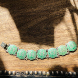 Vintage Sterling Silver 925 Siam Thai Green Enamel Ornate Link Bracelet 7.6 g