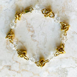 14K Gold Clasp 585 Gold Clear Crystal Bead Knotted Bracelet