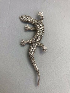 Large Vintage Silver Tone Reptile Lizard Brooch Pin