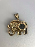 Gold Tone Black Stone Rhinestone Trunk Up Elephant 2” Long Good Luck Pendant