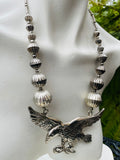 Estate Large Silver Tone Eagle Flying Bird Beaded Fashion Statement Necklace