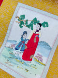 Vintage Handmade Korean Silk Embroidered Mother & Child Art Colorful Scroll