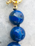 Vintage 16mm Blue Round Lapis Lazuli Hand Knotted Gem Stone Gold Tone Necklace