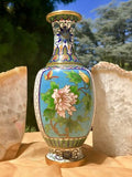 Rare Antique Asian Chinese Brass Cloisonne Enamel Floral Motif Butterfly Vase