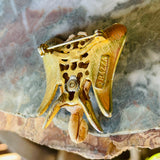 Vintage Designer Signed Razza Brushed Gold Tone Fierce Elephant Brooch Pin