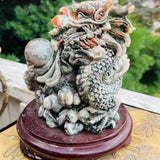Vintage Stone Carved Multi Color Mythical Dragon Figurine Sculpture