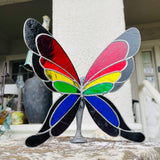 Iridescent Stained Glass Rainbow Color Wings Butterfly Metal Woman Art Figurine