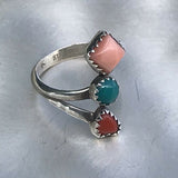 Vintage Handmade Native American Coral Turquoise Sterling Silver 925 Ring