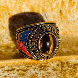 Professional Truck Driver Safety USA Pride Tiger Eye Stone Mens Ring Size 11