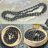 Vtg 32” Long 8mm+ Hematite Black Stone Beaded Hand Knotted Non Magnetic Necklace