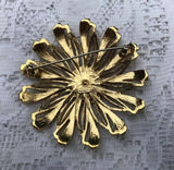 Vintage Signed Monet Large Goltone Flower Fashon Brooch Pin