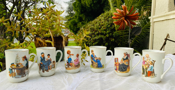 Vintage Norman Rockwell Museum Mug Collection Set of 6 Cups Rare Collectible