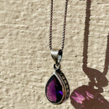 Sterling Silver 925 Amethyst Stone Tear Drop Pendant Box Chain Necklace 4.4g