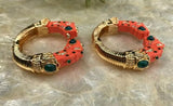 Kenneth J Lane Gold Tone Multi Color Stone Orange Cuff Bracelet Set of 2