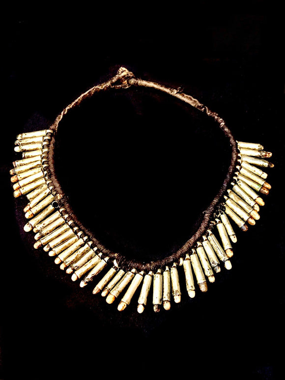 Antique Ethnic Tribal Wooden Bullet Handmade Metal Necklace