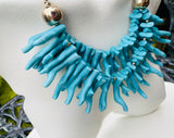 Designer Signed Natasha Faux Turquoise Statement Beaded Silver Tone Necklace