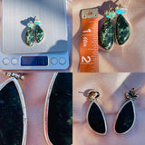 Sterling Silver 925 Turquoise Green Gem Stone Dangle Drop Hinged Earrings 10.5g