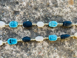 Vintage Egyptian Scarab Beetle Blue Black Silver Tone Bead Fashion Necklace