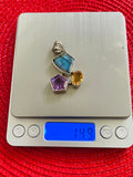 Sterling Silver 925 Labradorite Amethyst Citrine Faceted Gem Stone Pendant 14.9g