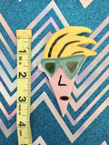 Vintage Cool Guy Face Clay Pinback Pin Brooch '70s