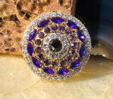 Vintage Signed Monet Purple + Pink Rhinestone Round Brooch Pin