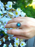 Artisan Sterling Silver 925 Labradorite Moonstone Flower Floral Ring Size 7