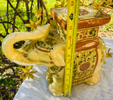 Vintage Hand Painted Large Ceramic Elephant Art Statue Plant Stand Holder