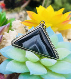 Vintage Unique Sterling Silver 925 Blue Agate Stone Triangle Pendant