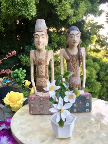 Vintage Bali Balinese Wood Carved Bride & Groom Wedding Art Sculpture Figures