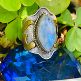 Vintage Sterling Silver 925 Moonstone Moon Stone w Gold Accents 9.5 Ring 10.3g
