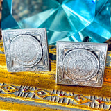 Vintage Sterling Silver 925 Mexico Aztec Mayan Calendar Sun CuffLinks 20g